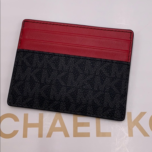 MICHAEL KORS COOPER TALL CARD CASE BLACK/SCARLET - Picture 12 of 16